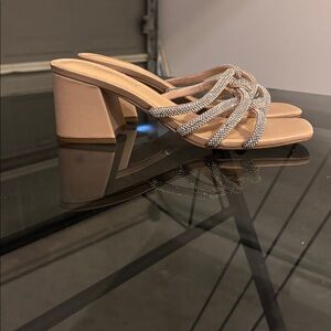 Nine West Beige Strappy Heels with Silver Accents